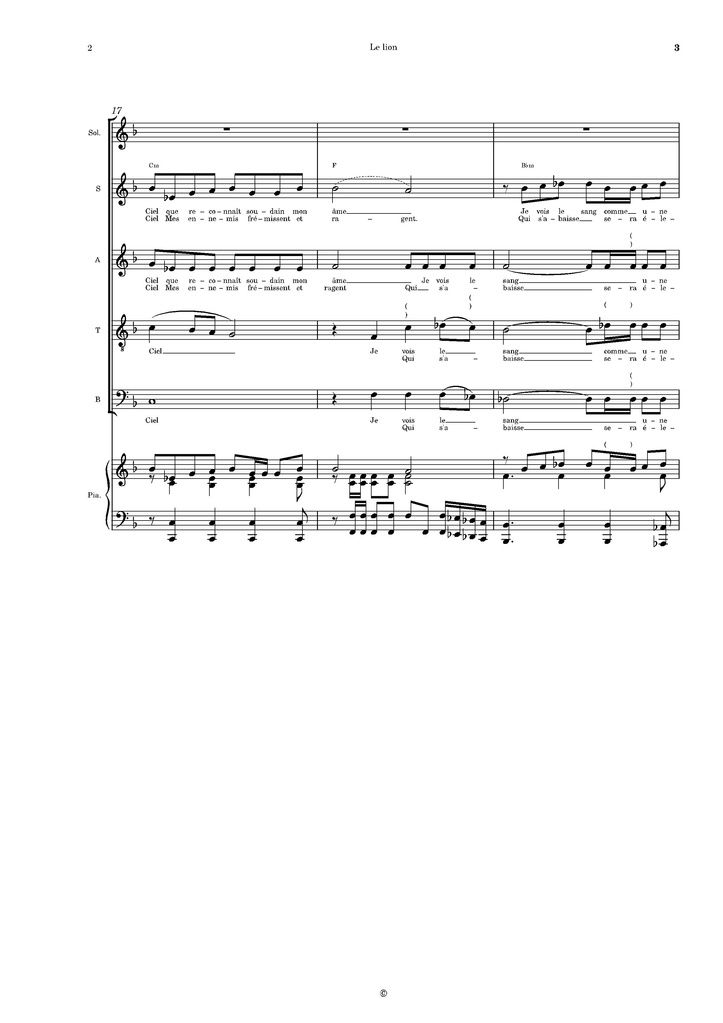 Page 3 de Le Lion (piano voix SATB)
