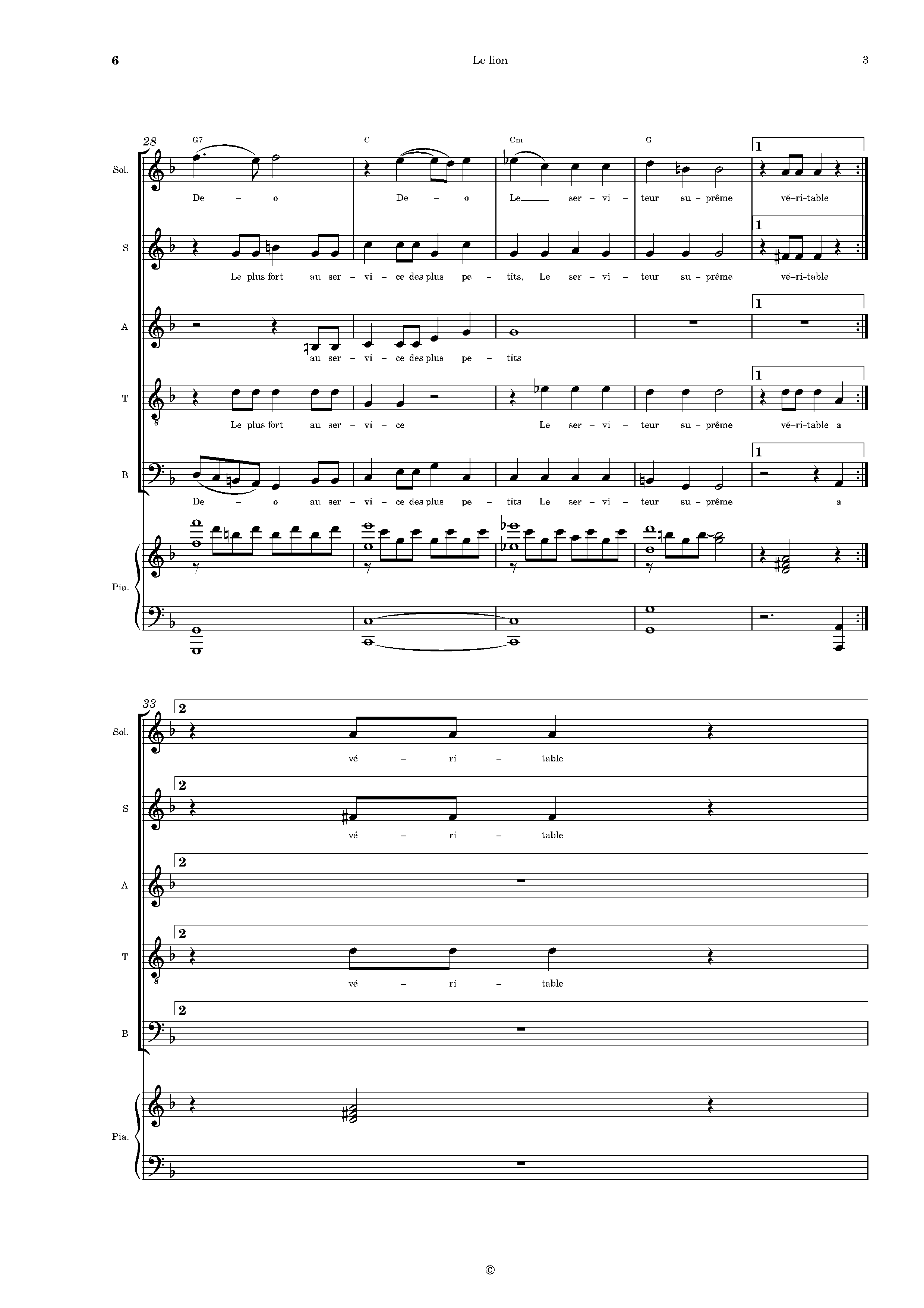 Page 6 de Le Lion (piano voix SATB)