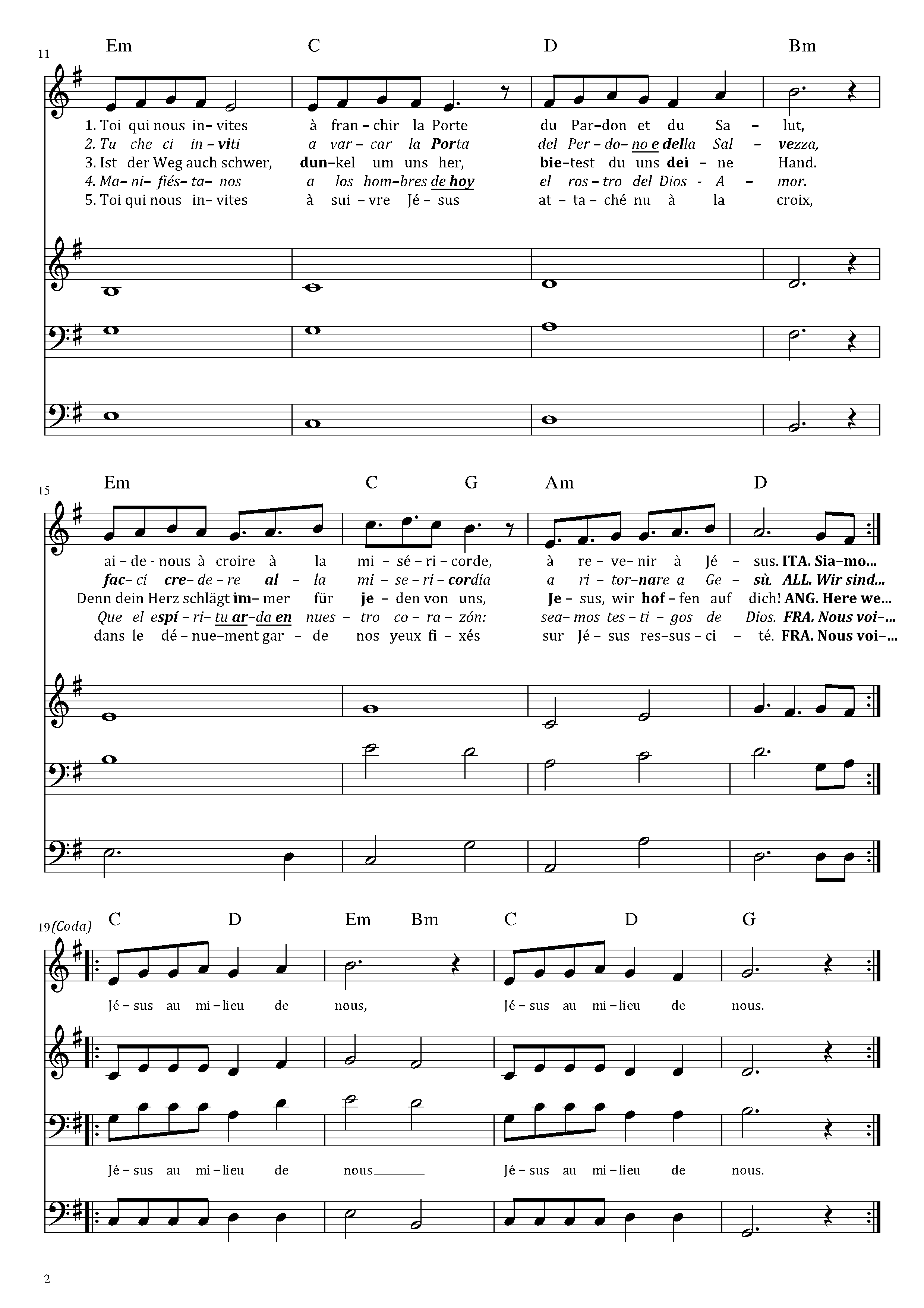 Page 2 de Nous voici, Église notre Mère (multilingue)